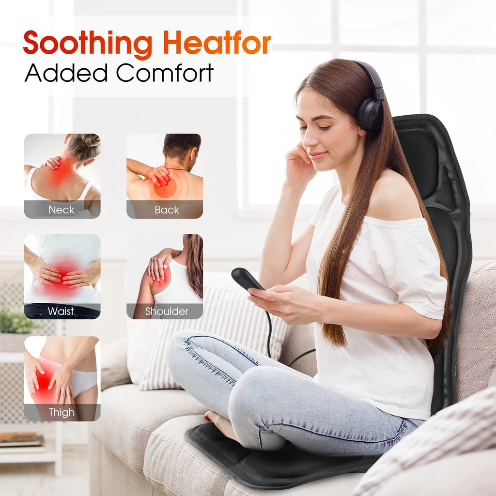 Heated Vibration Seat Massager Type B with Seven Listed Motors, Eight Modes, Three Intensity Levels and 15 or 30 Minute Timers for Home Office Relaxation