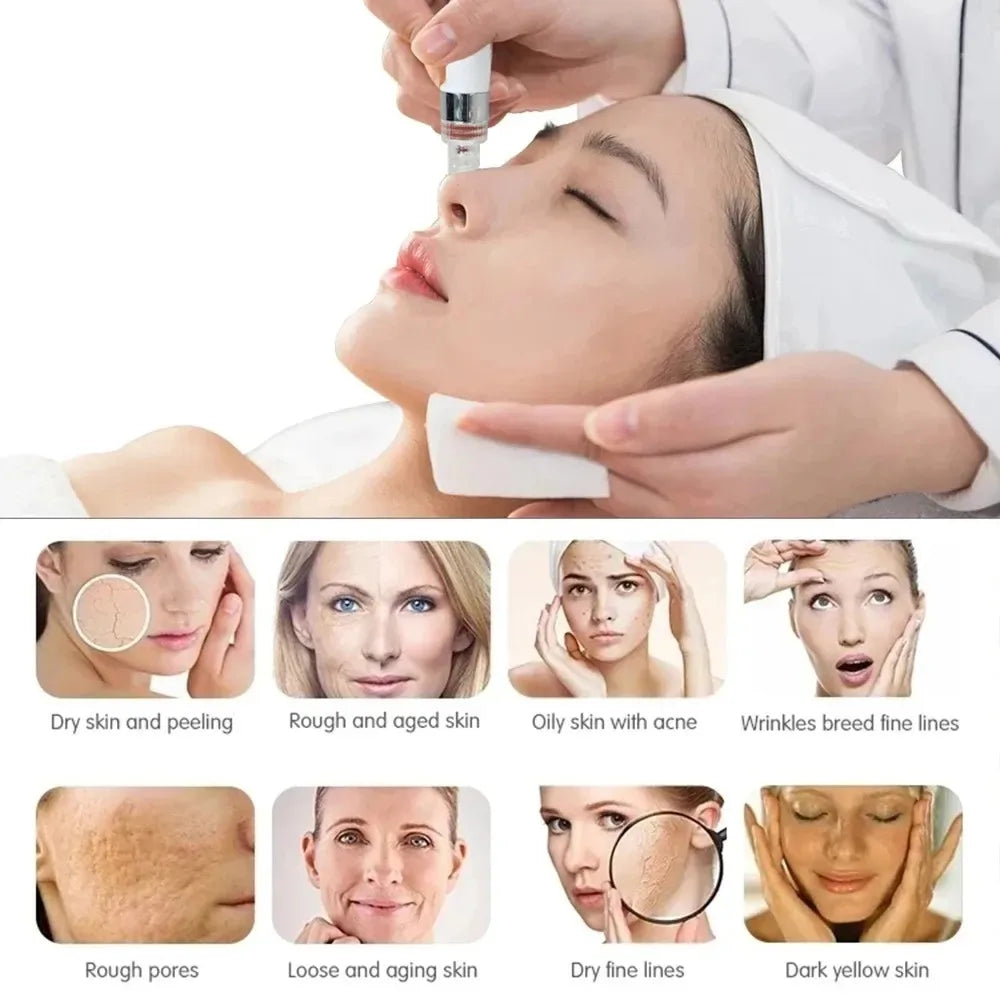 Touchscreen Hydro Facial Equipment with A/B/C Solution Tanks, Multi-Handpiece Beauty Machine References and 110v, 220v or DL Selection Labels