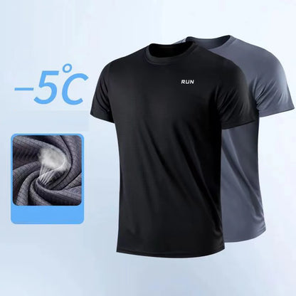 Men's Round Neck Workout T-Shirt with Short Sleeves, Listed Quick-Dry Moisture-Wicking Lightweight Gym and Running Top in Eight Colors, Asian Sizes M to 4XL