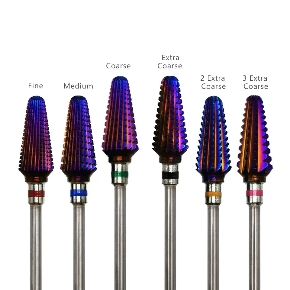 Tornado Carbide Nail Drill Bit by HYTOOS with Purple-Red Coating and Listed 3/32-Inch Shank, Six Grade-Labeled Options for Compatible Gel Removal Tools