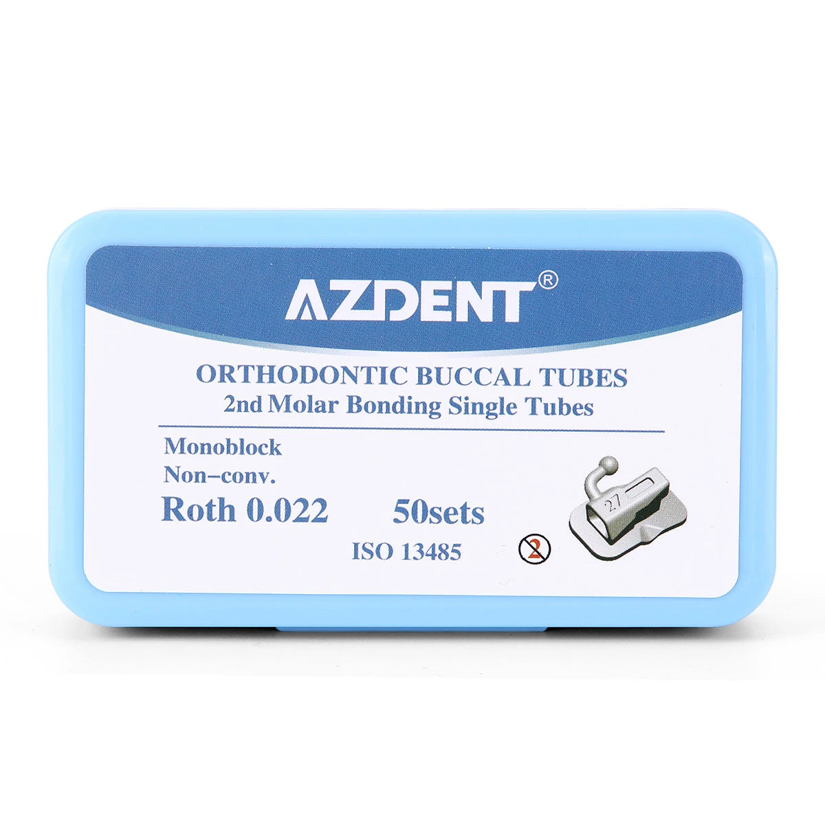 Monoblock Buccal Tubes by AZDENT, Bondable Non-Convertible Single Molar Tubes with Roth or MBT 018 and 022 Options in 20 or 50 Sets for Professional Orthodontic Use