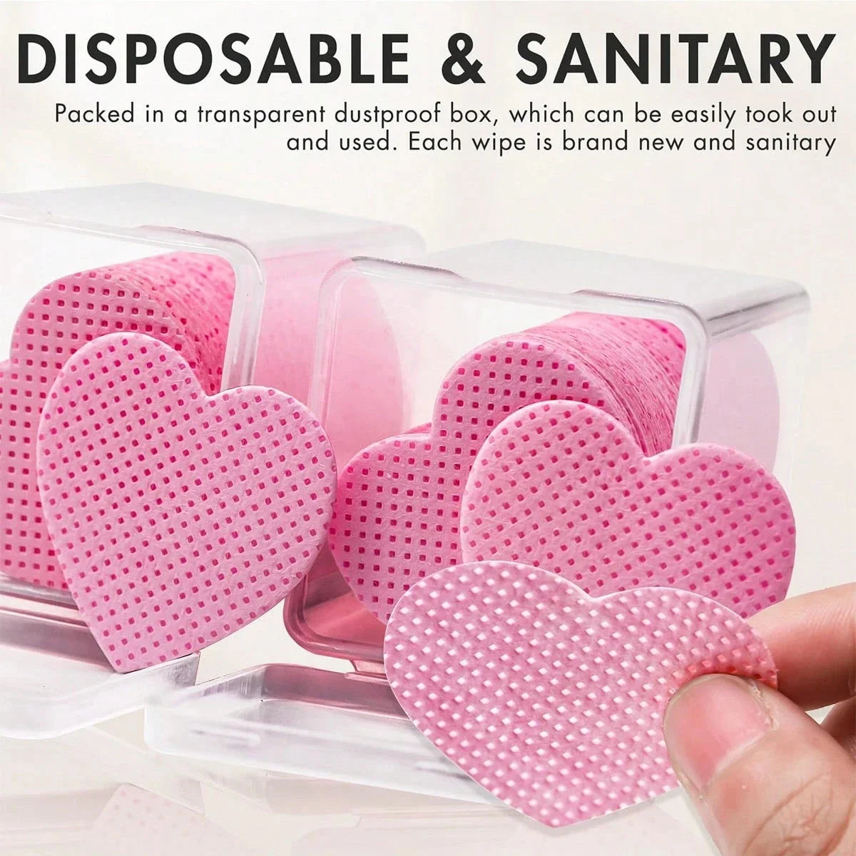 Boxed Nail Cleansing Wipes with Approximately 200 Three-Layer Nonwoven Pads, Heart or Square Shapes in Pink or White for Home and Salon Manicure Prep