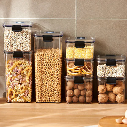 Clear Pantry Storage Jars with White or Black Covers, Five Capacity Options from 460ml to 1800ml and Single-Size Packs or Mixed Five-Size Kitchen Sets