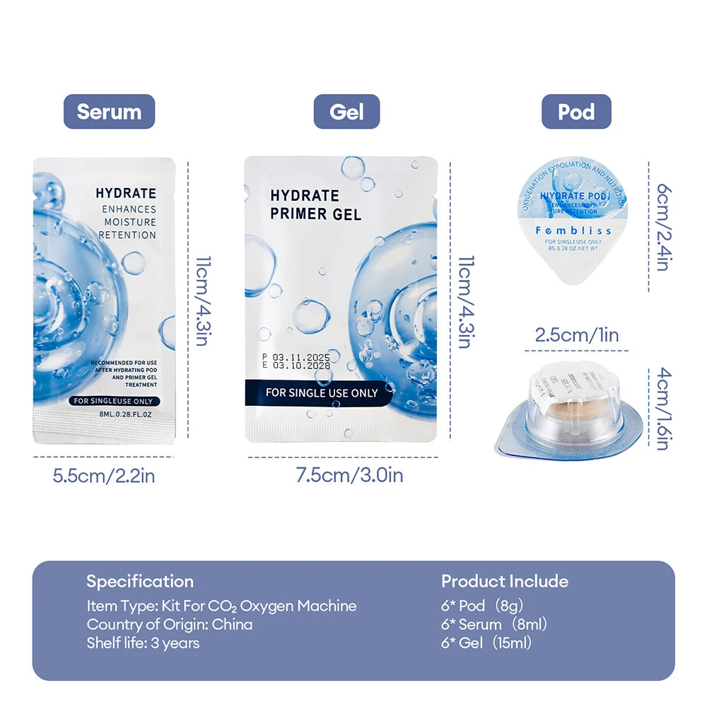 Facial Pod Serum and Gel Kit with Listed Six 8g Pods, Six 8ml Serums and Six 15ml Gels, Seven Type Choices and Separate Bubble Pen Option