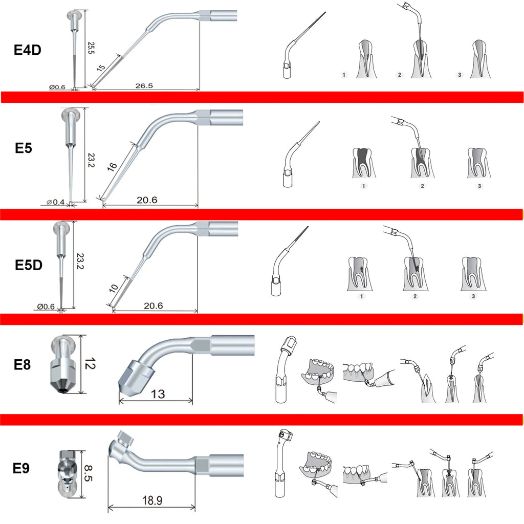 Ultrasonic Scaler Handpiece and Tip Options by Woodpecker, HW-5L LED Handpiece or P, E and G Series Tips for Compatible Dental Equipment