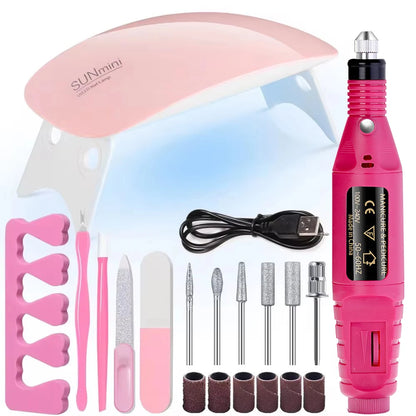 LINMANDA USB Nail Drill and Lamp Kit with Electric Polish File and UV LED Curing References, Seven Numbered Set Options for Adult Gel and Acrylic Nail Art