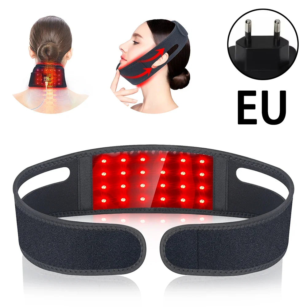 Red Light Chin and Neck Wrap for Home Personal Care, Fabric Design with Listed 660nm and 850nm Light References, Three Colors and US or International Plug Options