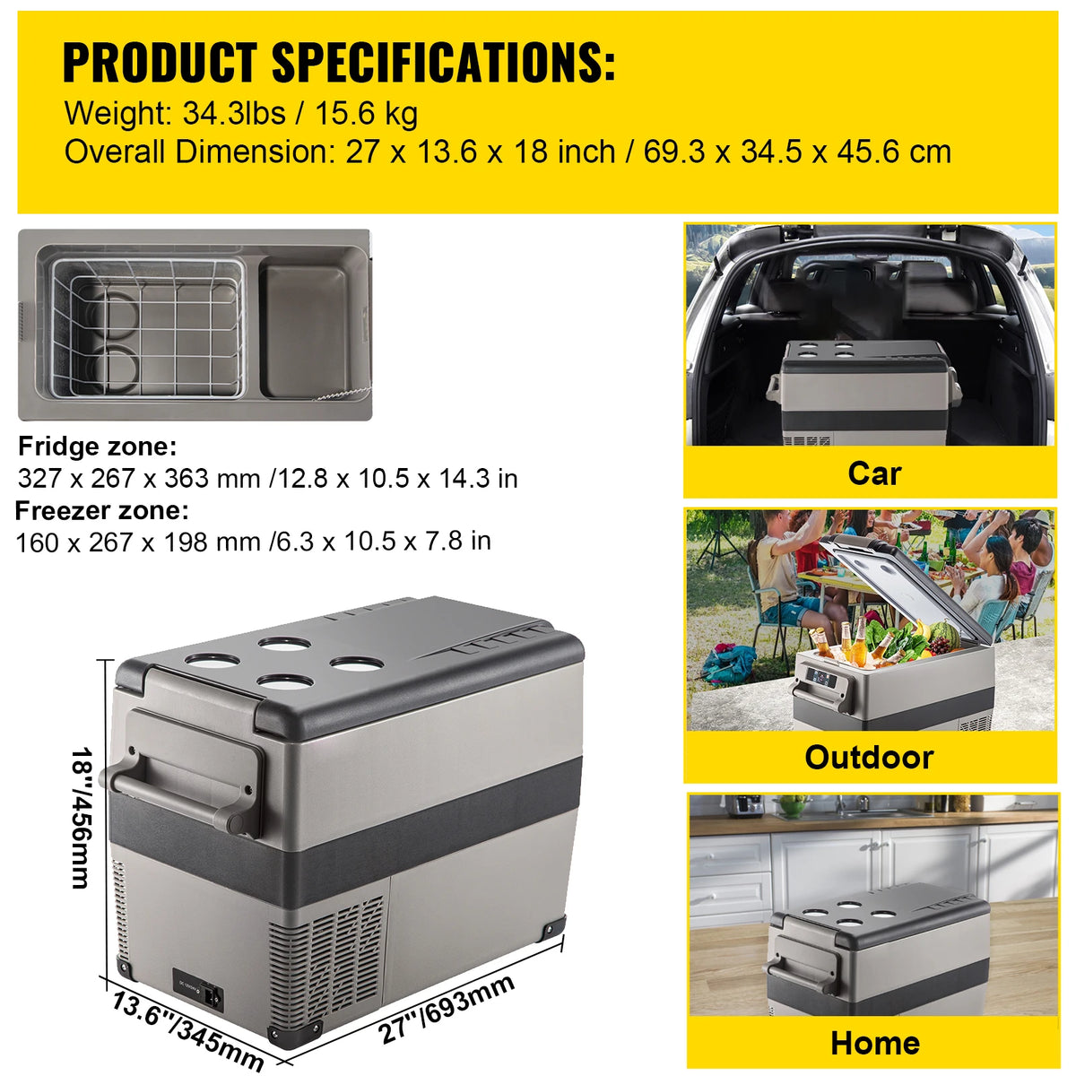 Portable Car Refrigerator by Succebuy, 15L–55L Compressor Cooler with Touch Panel and App Control, ECO and MAX Modes, 12V/24V DC Support for RV Camping and Road Trips