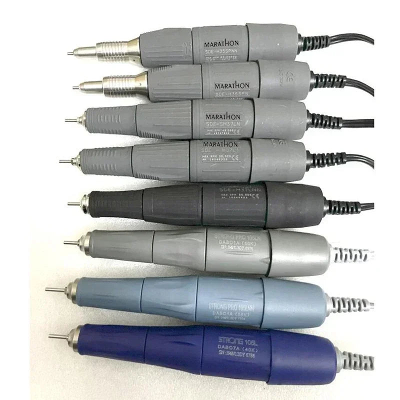 Nail Drill Micromotor Handpiece Options with Listed 2.35mm Bur Size, Twist Tool Exchange and H37LNN, H35SPN or H35SPNN Speed Labels for Manicure Equipment