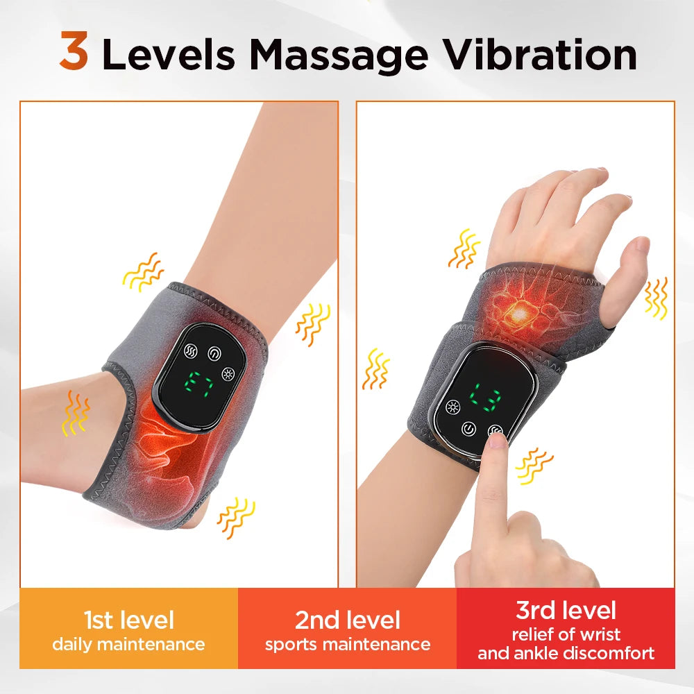 Cordless Heated Wrist or Ankle Massager with Five Heat Settings, Three Vibration Modes and 30-Minute Timer, Gray Type-C Rechargeable Single-Piece Wrap