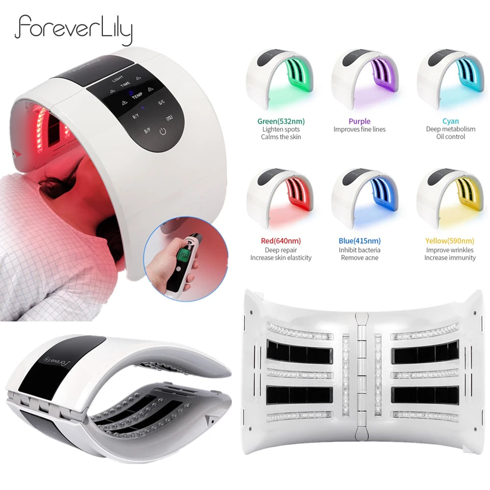 LED Beauty Light Machine with Foldable Face and Body Design, Seven Color and Heating Model References, Eye Protection and Regional Plug Options