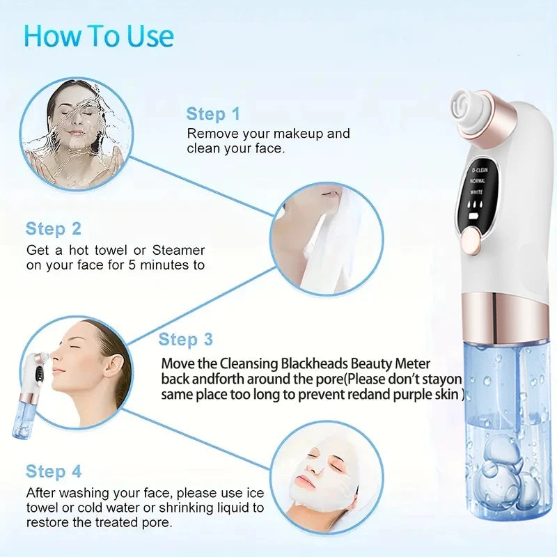 Facial Pore Cleaner with USB Charging and Five Listed Probes, Portable White Skincare Device for Adult At-Home Beauty and Personal Care Routines