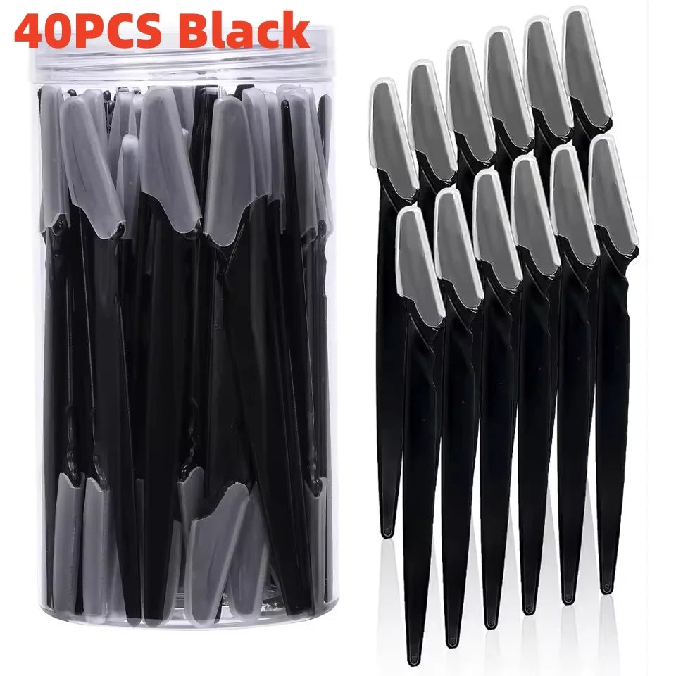Eyebrow and Face Razors, Black or Multicolor 5, 10, 30 and 40-Piece Grooming Packs with Protective Cover Reference for Adult Women and Men