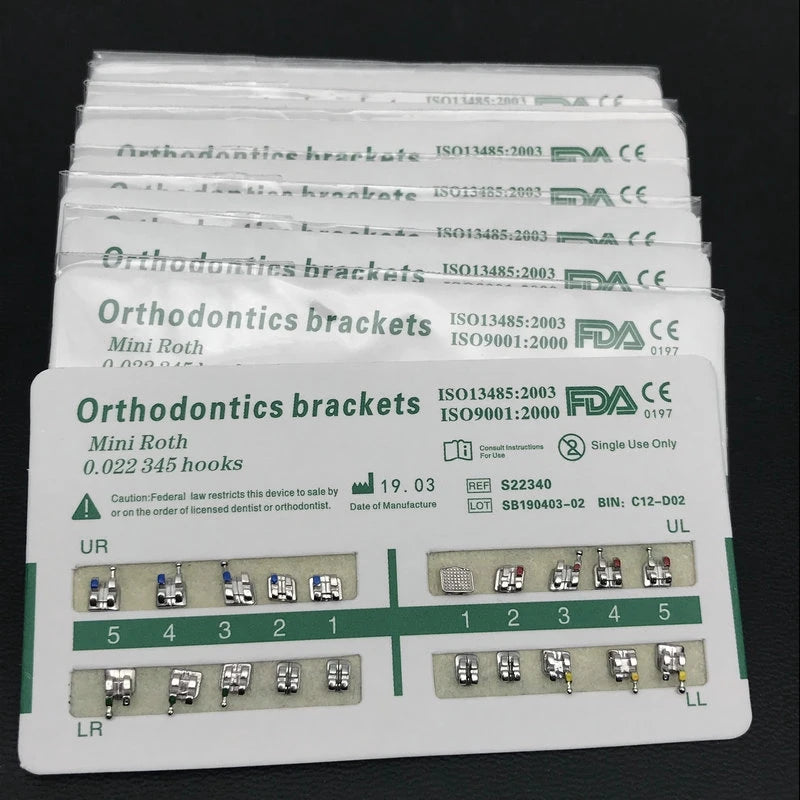 Dental Braces Brackets, 200-Piece Metal Orthodontic Supply in 10 Packs with Roth, MBT and Edgewise Model Options and Listed 022 Slot for Professional Use