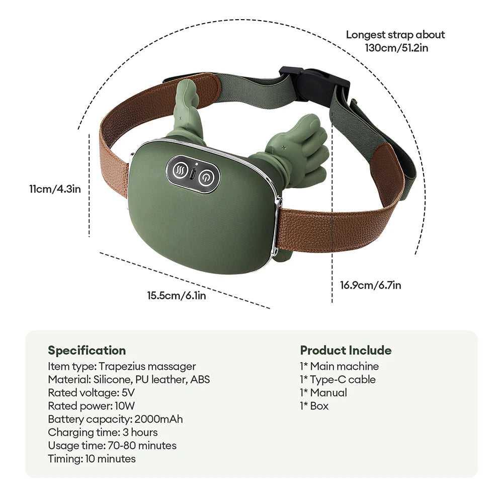 4D Bionic Finger Neck and Shoulder Massager with 3 Intensity Levels, Wireless Kneading Shawl, 2000mAh Battery and 10-Minute Timer for Adult Relaxation