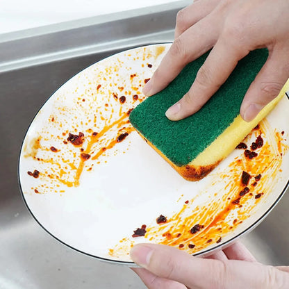 Yellow and Green Dish Sponges with Fiber Scouring Pads, Double-Sided Kitchen Cleaning Sponges in 10, 30 or 50-Piece Packs for Compatible Tableware and Pots