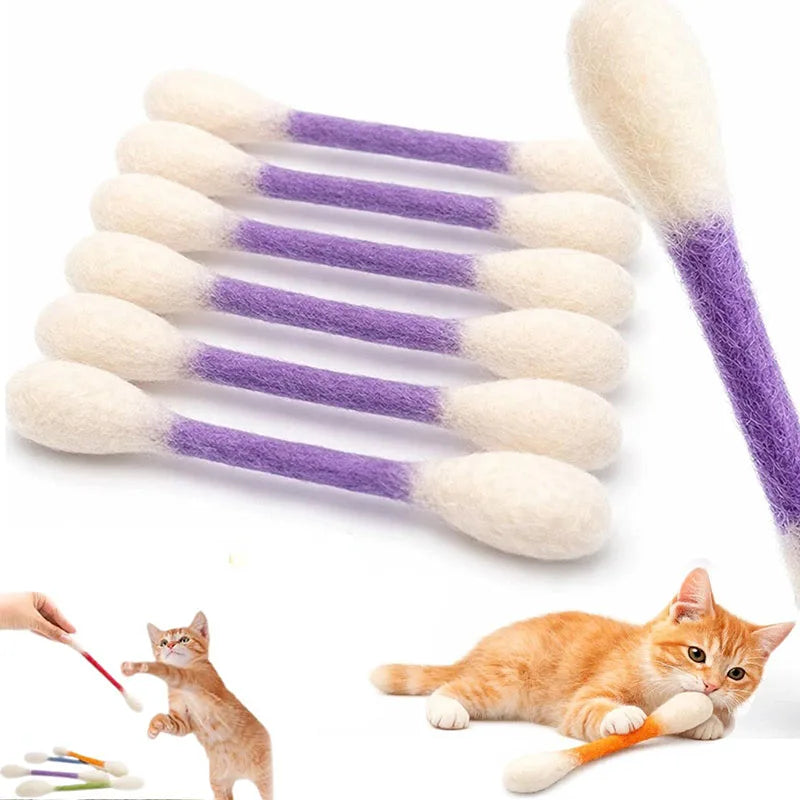 Catnip Kicker Sticks in Cotton Swab Shape, 6-Piece Felt Cat Toy Set for Supervised Indoor Batting and Kicking Play with Seven Color Option Labels