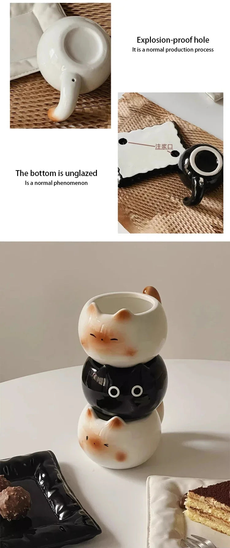 Cat Shaped Ceramic Mug with Listed 210ml Capacity, Underglaze Cartoon Siamese and Black Kitten Options for Coffee, Breakfast Milk and Cat Lover Gifts
