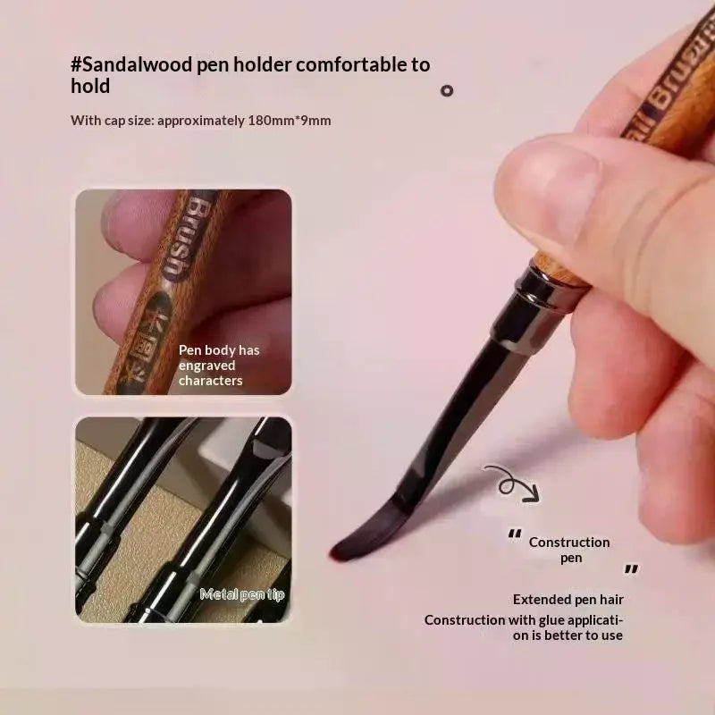 Wood Handle Nail Art Brush with Extended Bristles, Protective Metal Cap and PVC Storage Tube for Gel Application, Shaping and DIY Manicure