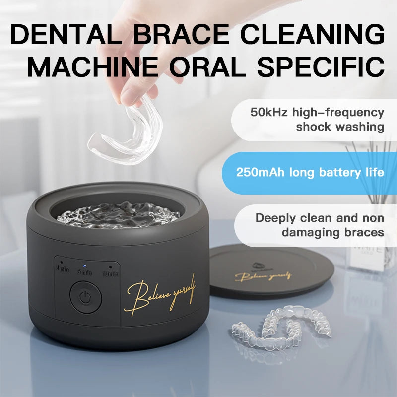 Dental Appliance Cleaner with USB Power Supply, Black Cleaning Machine for Compatible Removable Dentures, Orthodontic Appliances and Selected Jewelry
