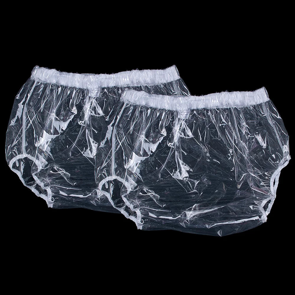 Adult Waterproof Diaper Covers 2-Pack, Reusable Easy-to-Clean TPU Personal Care Overpants in Clear or White with XS to XL Size Options