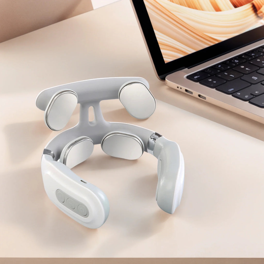 100V JP Plug Neck Massager with Listed USB Rechargeable Design, Four-Head Heating and Adjustable Intensity for Adult Relaxation, Compatibility Check Required