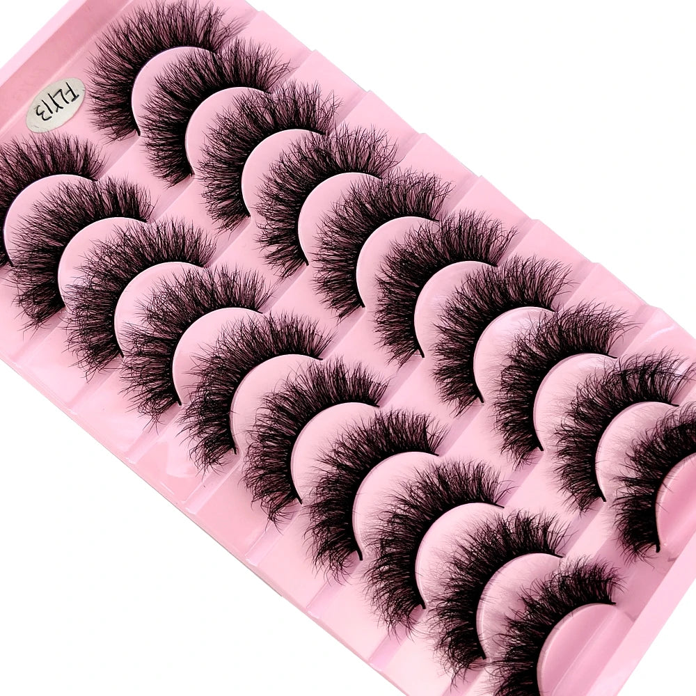 Faux Mink Strip Eyelashes in Ten-Pair Style Options, Synthetic Lash Fibers with Black Cotton Band Reference and Eighteen Codes for Everyday or Occasion Makeup