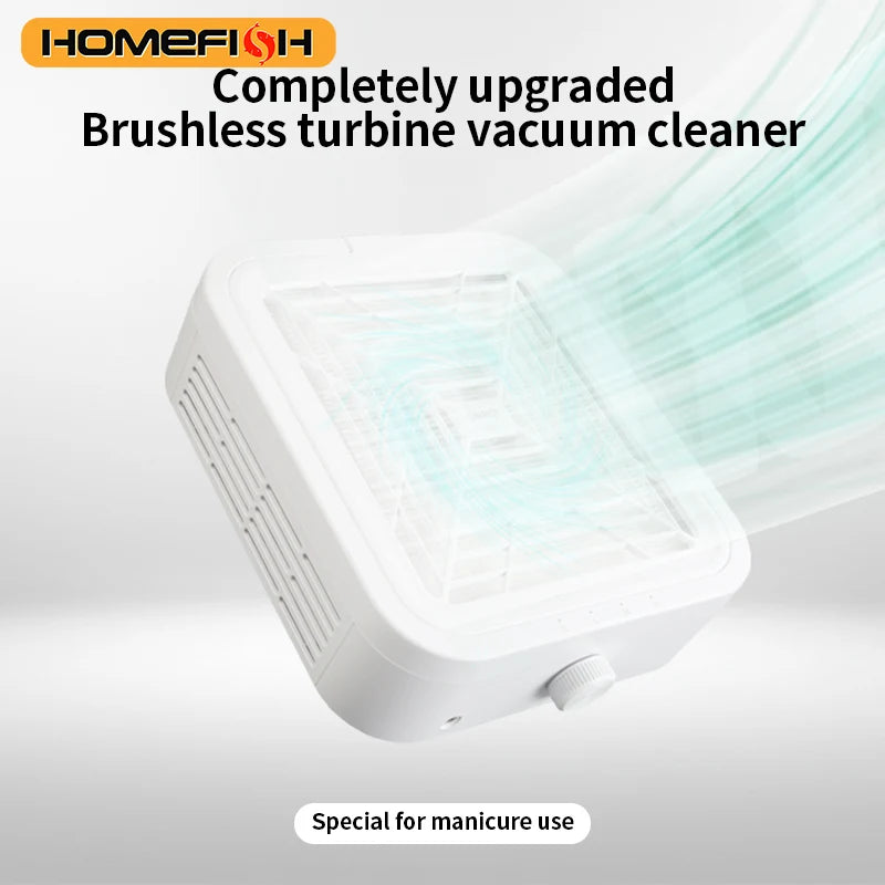 Brushless Nail Dust Collector WL007 with Three Fan Speeds and Removable Reusable Filter, White Manicure Vacuum with US or EU Adapter Options