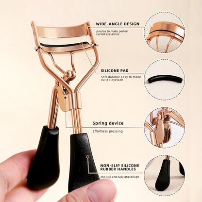 Stainless Steel Eyelash Curler with 15 Silicone Pads, Portable Lash Curling Tool in Seven Color Options for Everyday Makeup and Travel Beauty Kits