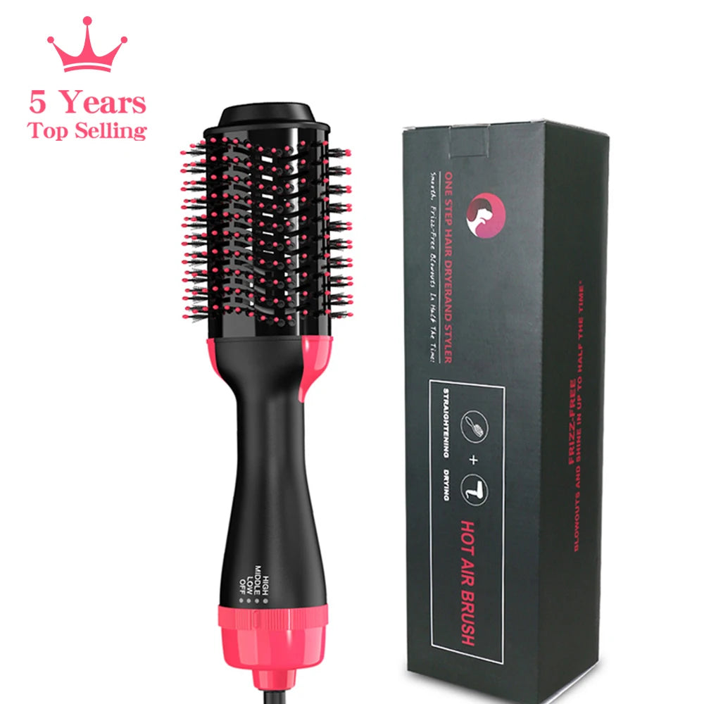 Oval Hair Dryer Brush by LISAPRO, Red 1000W Ionic Hot Air Volumizer with Three Heat Settings, Dial Control and 2.5m Swivel Cord for At-Home Blowouts