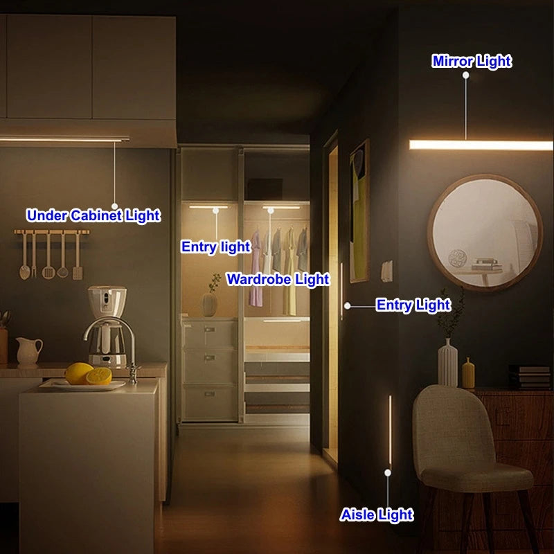 USB Rechargeable Motion Sensor Light Bar with Magnetic Mounting, Cordless LED Cabinet Lamp in 10, 20, 30 or 50cm Lengths with White Lighting Options