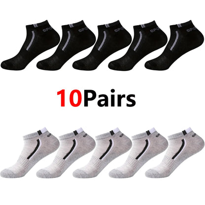 Men's Mesh Ankle Socks in Polyester, Short Casual and Sports Style Multipacks with 5, 10, 20, 30 or 40-Pair Labels and Black, White, Gray or Mixed Options