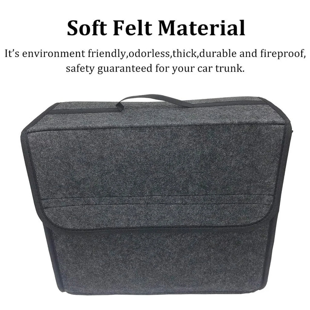 Foldable Felt Car Storage Box, Dark Gray Polyester Trunk Organizer in Two Listed Sizes with 2mm or 3mm Thickness Options for Vehicle Accessories