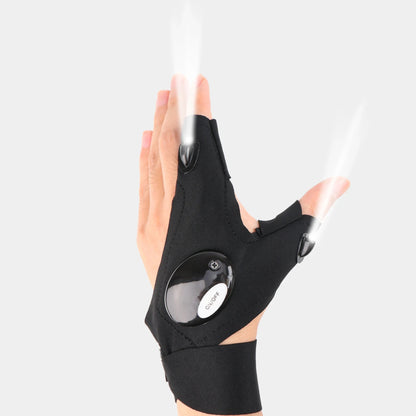 LED Flashlight Gloves with Adjustable Wrist Strap and Fingerless Design, Pair or Single Left and Right Hand Options for Adult Fishing, Camping and Repair Tasks