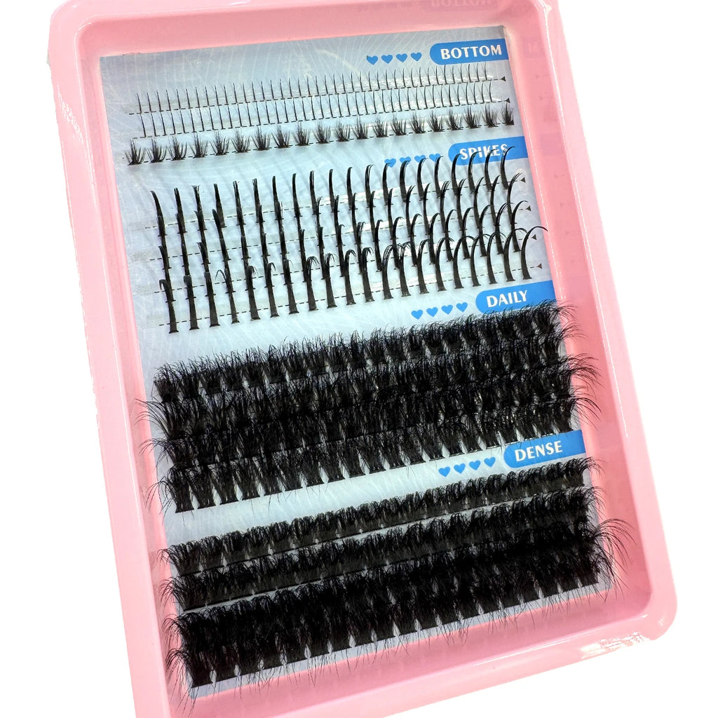 15Rows Lash Clusters Spikes Eyelash Extensions Spiky Lashes Extension Thick Individual Cluster Lashes with Spikes&Bottom Lashes