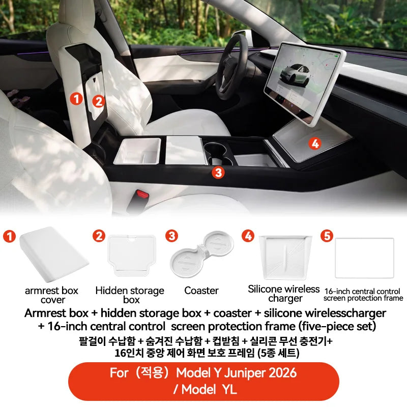 Armrest Cover for Tesla Interior Styling with TPE White, TPE Black and TPU Black Options, Model Y Juniper, YL and Model 3 Highland Labels and Bundle Choices