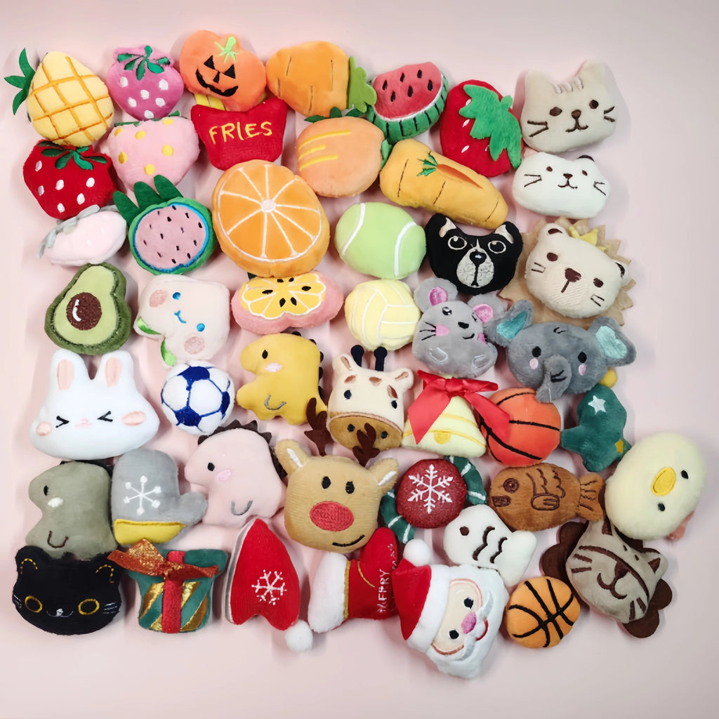 Mini Catnip Plush Cat Toys in Random Assortment Packs, 10, 15, 20, 30, 50 or 100 Pieces with Built-In Catmint Wording for Supervised Indoor Pet Play