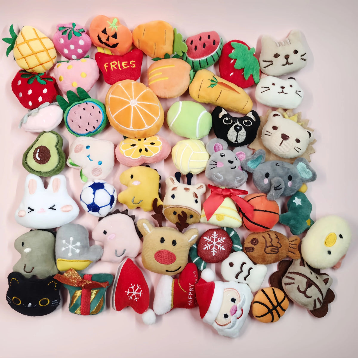 Mini Catnip Plush Cat Toys in Random Assortment Packs, 10, 15, 20, 30, 50 or 100 Pieces with Built-In Catmint Wording for Supervised Indoor Pet Play