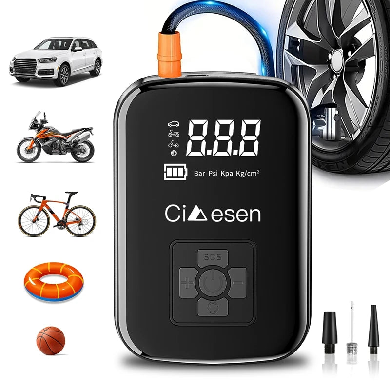 Portable Tire Inflator with 150 PSI Maximum Pressure, USB Rechargeable 3000mAh Cordless Air Pump for Cars, Motorcycles, Bicycles and Sports Balls