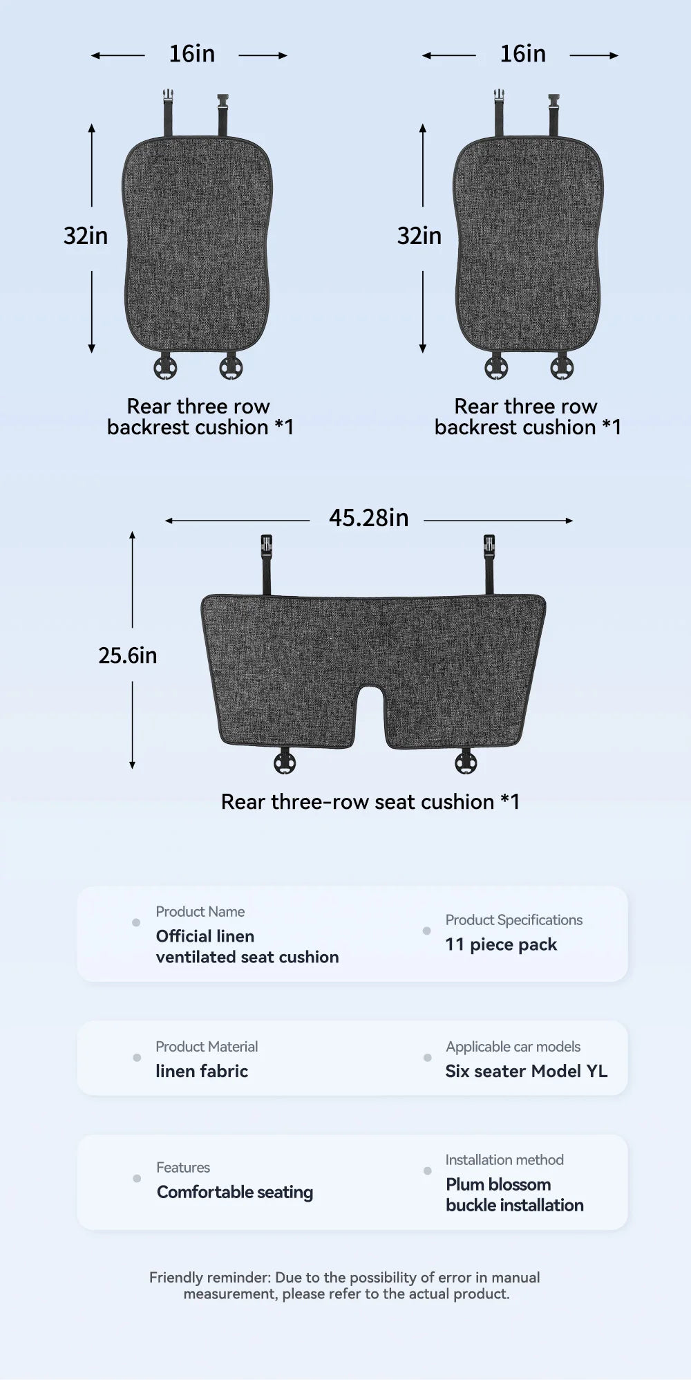 Car Seat Cushion Pads Listed for 2026 Tesla Model YL Six-Seat Layout, YZ Mesh Composite Fabric with Linen and Ice Silk References, Row-Specific Pack Options