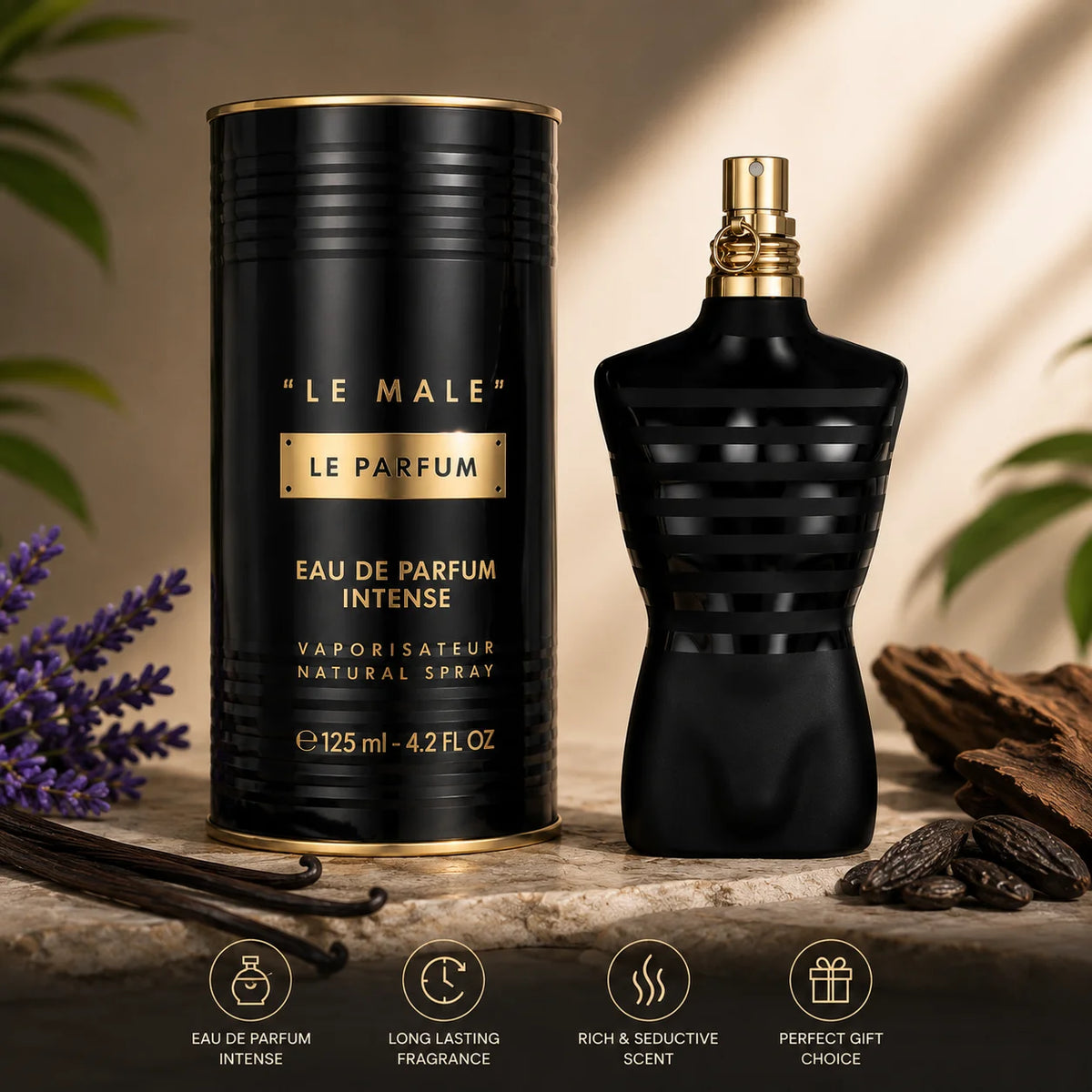 Le Male Le Parfum by Jean Paul Gaultier for Men, 4.2 oz Eau de Parfum Intense Fragrance Spray for Personal Scent Routines and Thoughtful Gift Selection