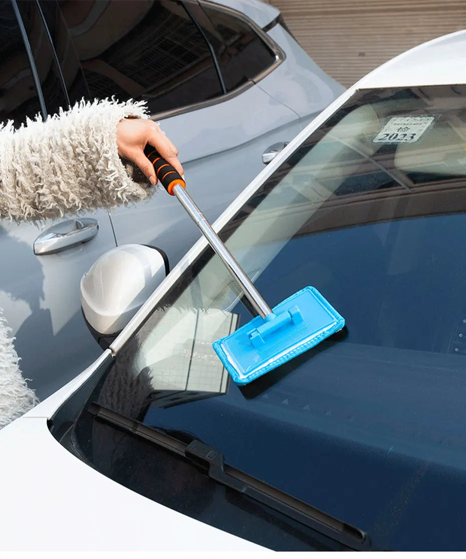 Telescopic Windshield Cleaning Brush by SEAMETAL, 32–50.5cm Adjustable Aluminum-Alloy Handle for Manual Car Glass Wiping in Black, Orange or Blue