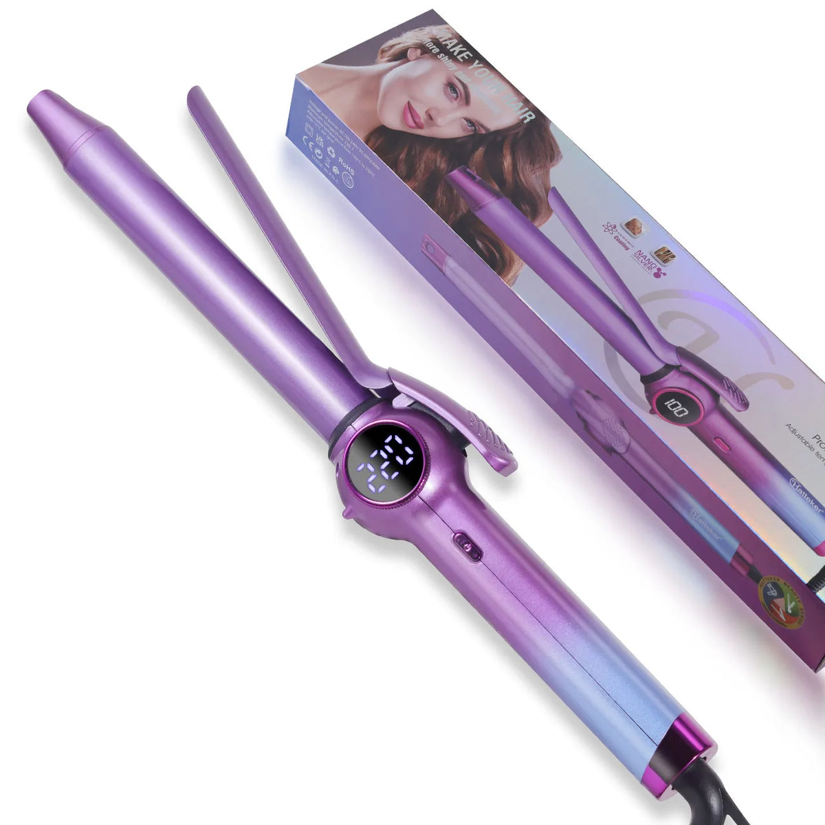 Hatteker 9mm Curling Wand, Slim Tourmaline Ceramic Barrel Hair Styling Iron with Listed 210–240V Rating and US, EU or UK Plug Options