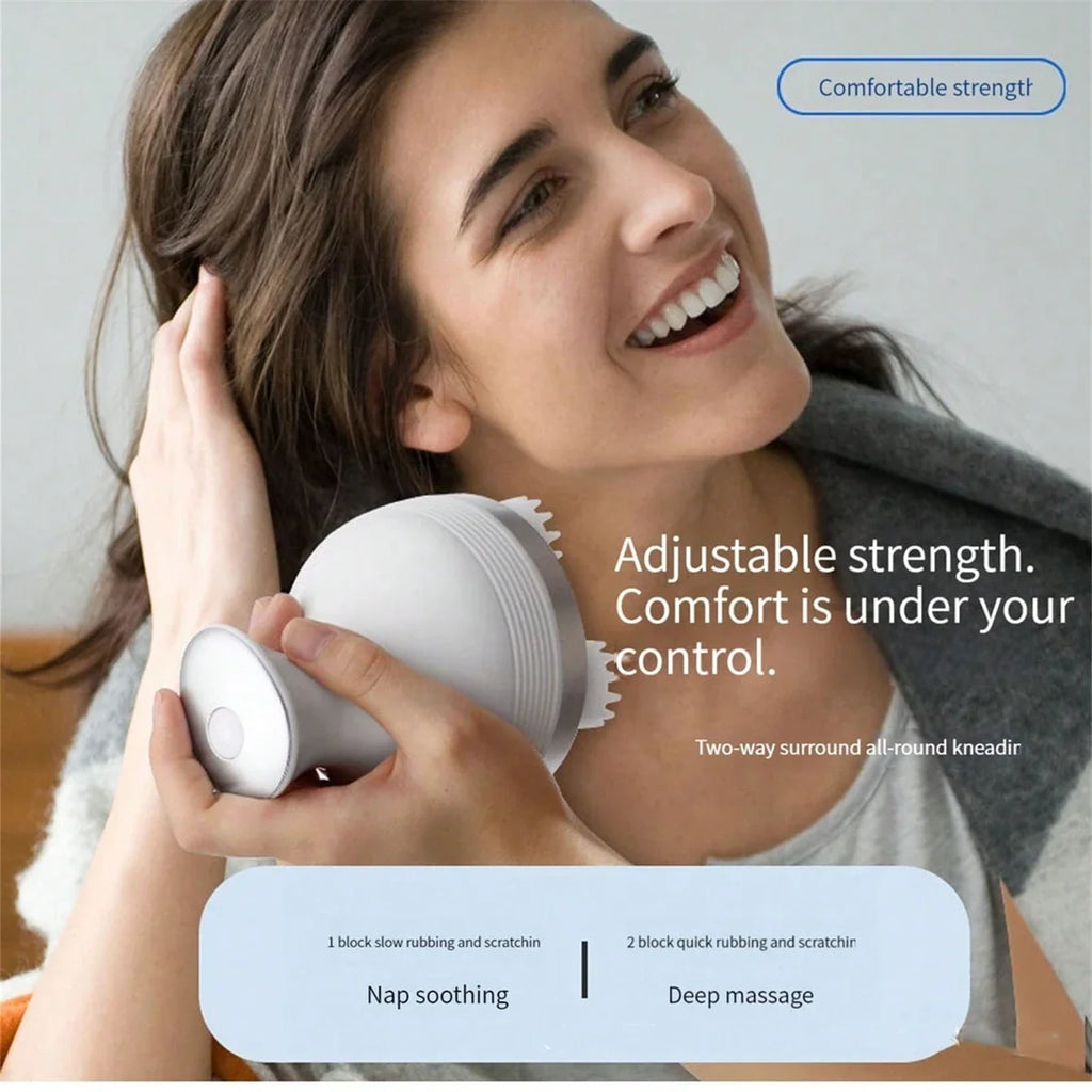 Electric Head Massager with Rechargeable Vibration, White Scalp Massage Device for At-Home Personal Care and Instruction-Guided Relaxation Routines