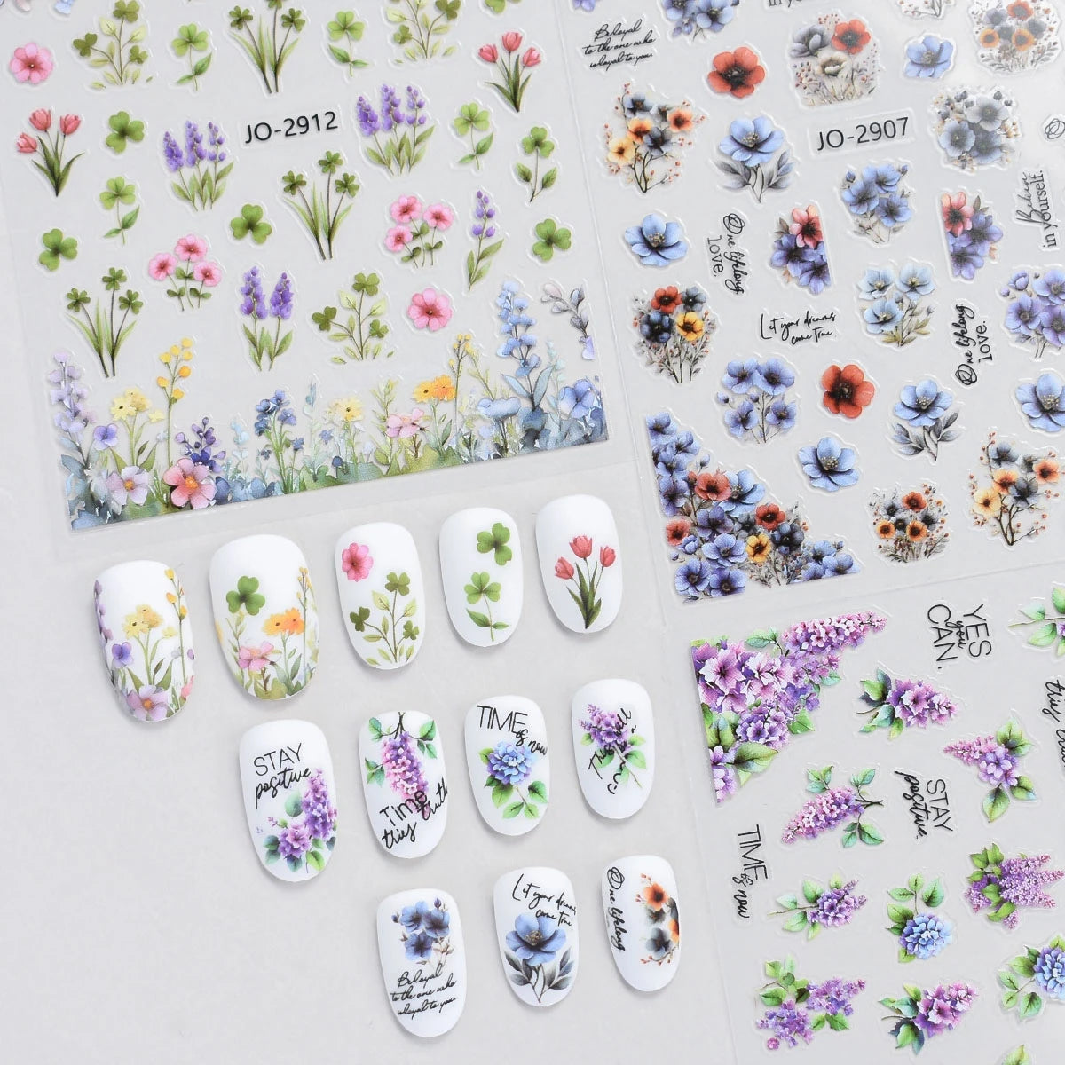 Flower Nail Stickers with Butterfly, Rose, Lavender and Clover Designs, Self-Adhesive 3D Nail Art Decals in 3 to 60 Sheet Options for DIY Manicures