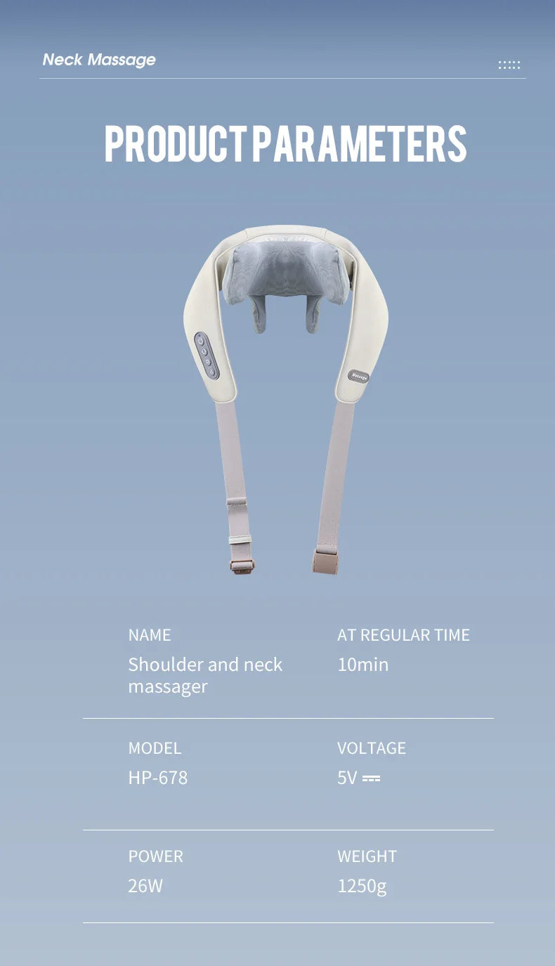 Rechargeable Neck and Shoulder Massage Shawl with Listed Two Modes, Adjustable Straps and Back Buckle, 20W or 26W Kneading Models in White, Grey and Brown Options