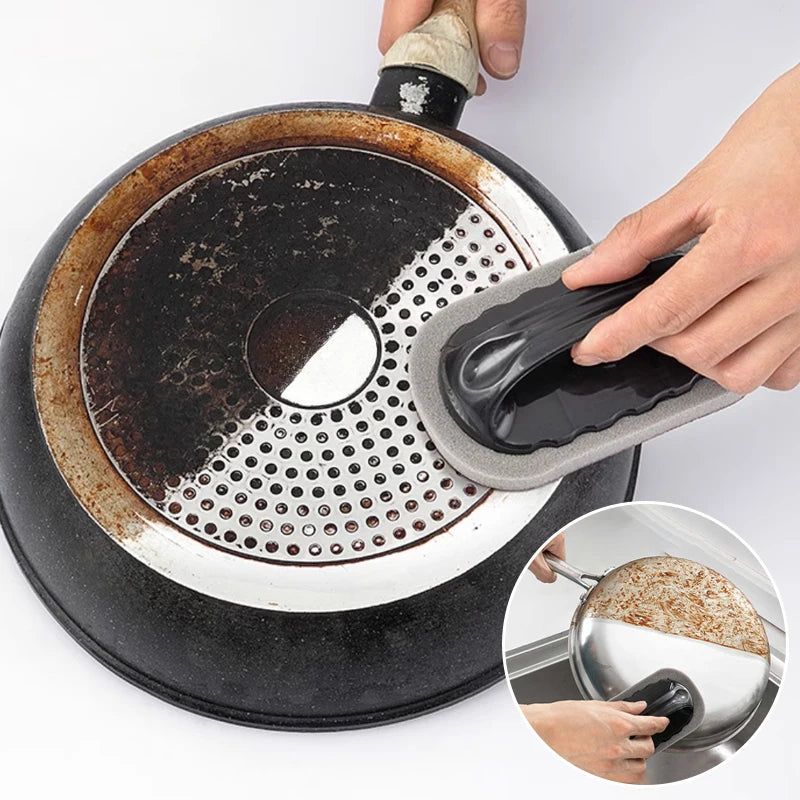 Emery Sponge Cleaning Brush with PP Handle and High-Density Sponge Core for Compatible Kitchen, Bathroom and Household Stain or Rust Cleanup