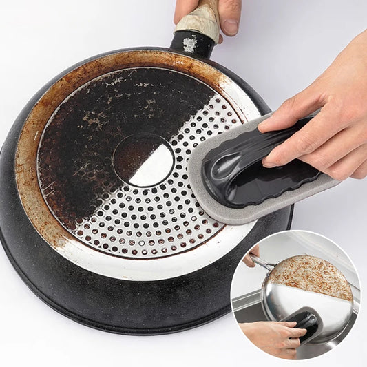 Emery Sponge Cleaning Brush with PP Handle and High-Density Sponge Core for Compatible Kitchen, Bathroom and Household Stain or Rust Cleanup