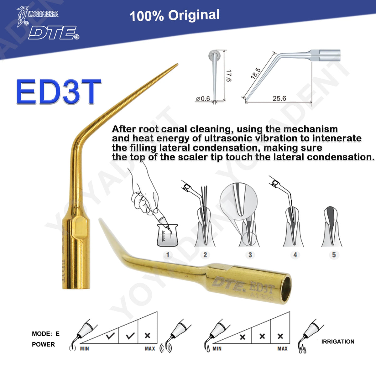 Endodontic Ultrasonic Tips and Accessory Options by Woodpecker DTE, ED-Series Model Selections with TD-1L and HD-7L Choices for Dental Equipment
