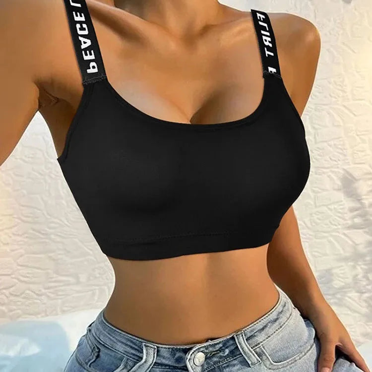 Longline Sports Bra with Crisscross Back Straps for Women, Nylon One-Size Activewear Top in Black or White 7008 and 7009 Options for Yoga and Pilates